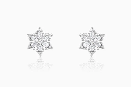 Silver Flowery Snowflake Studs