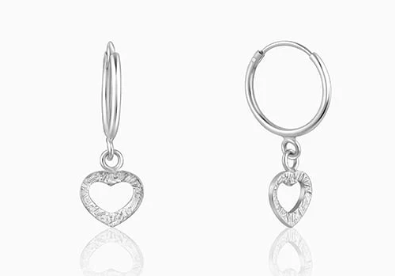 Silver Small Heart Drop Earrings